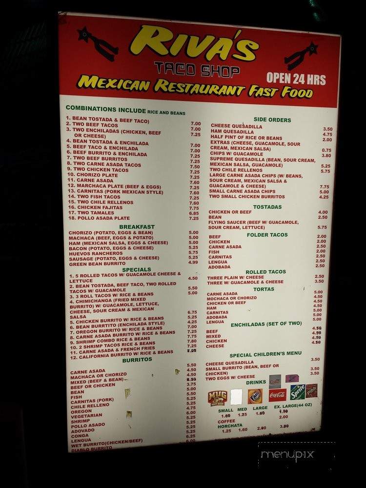 Riva's Taco Shop - Eugene, OR menu_pic