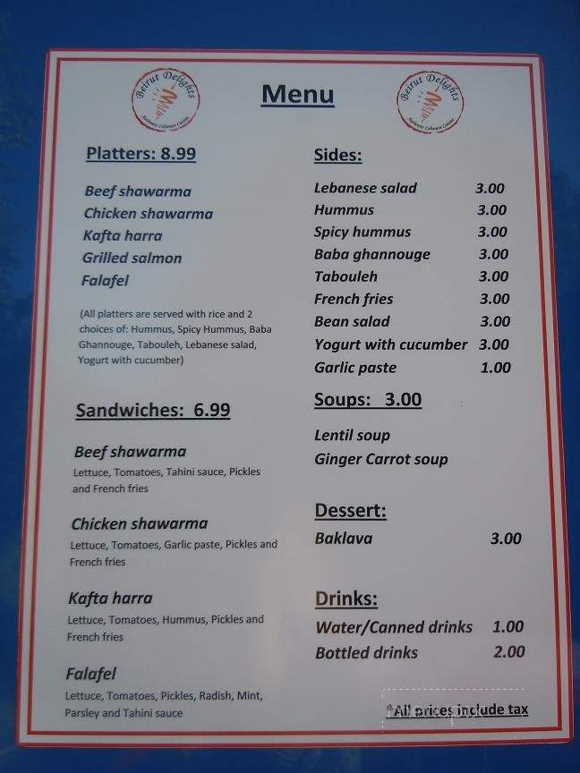 Beirut Delights - Washington, DC menu_pic