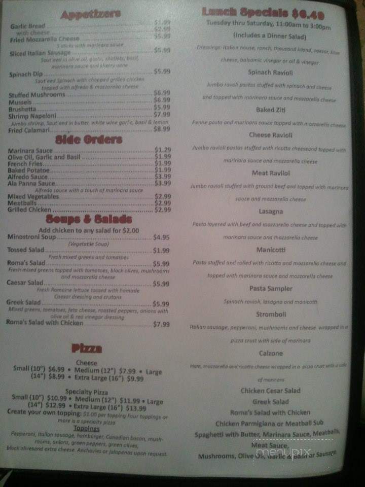 Roma Italian Restaurant - Hugo, OK menu_pic