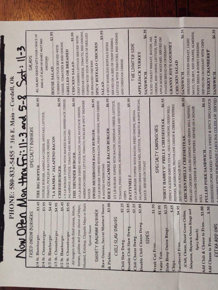 Shorty Bauman's Fried Onion Burgers - New Cordell, OK menu_pic