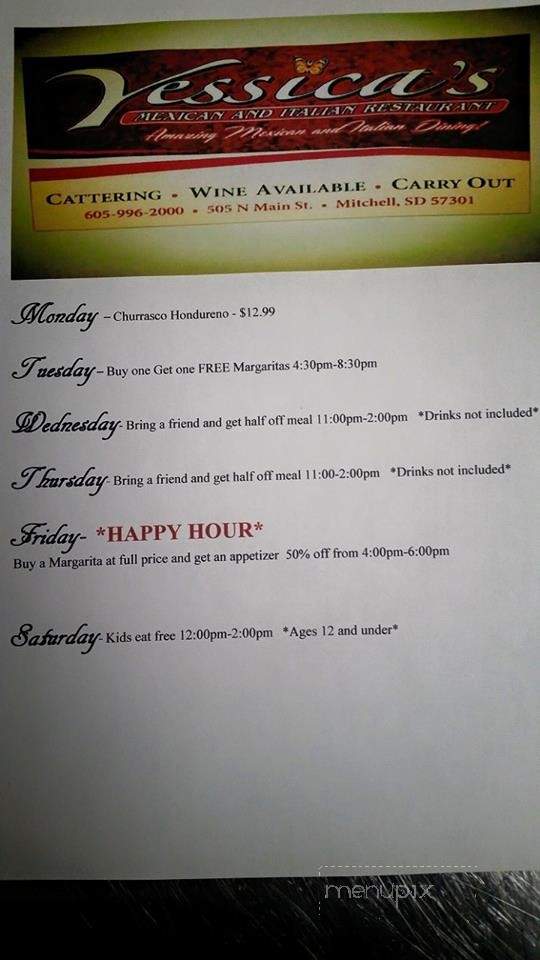 Yessica's Restaurant - Huron, SD menu_pic