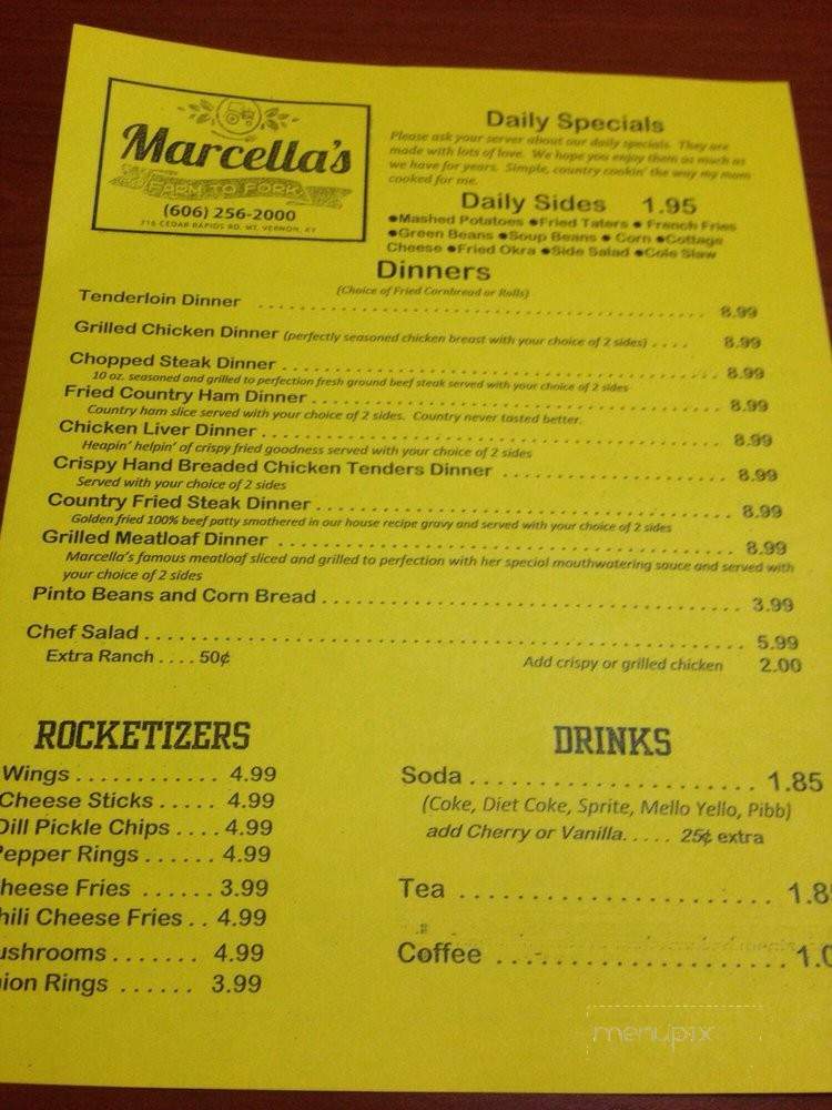 Marcella's Farm to Fork - Mount Vernon, KY menu_pic