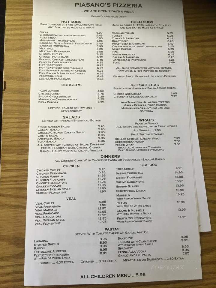 Piasano's Pizzeria - Egg Harbor City, NJ menu_pic
