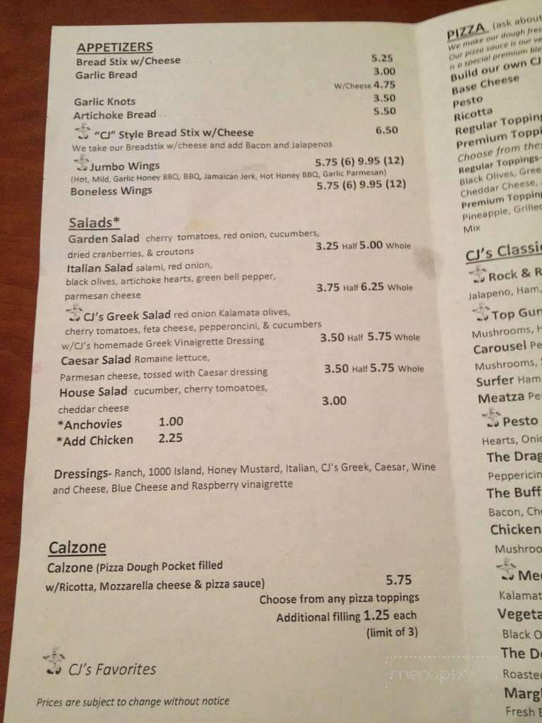 CJ's Pizza - Columbus, MS menu_pic