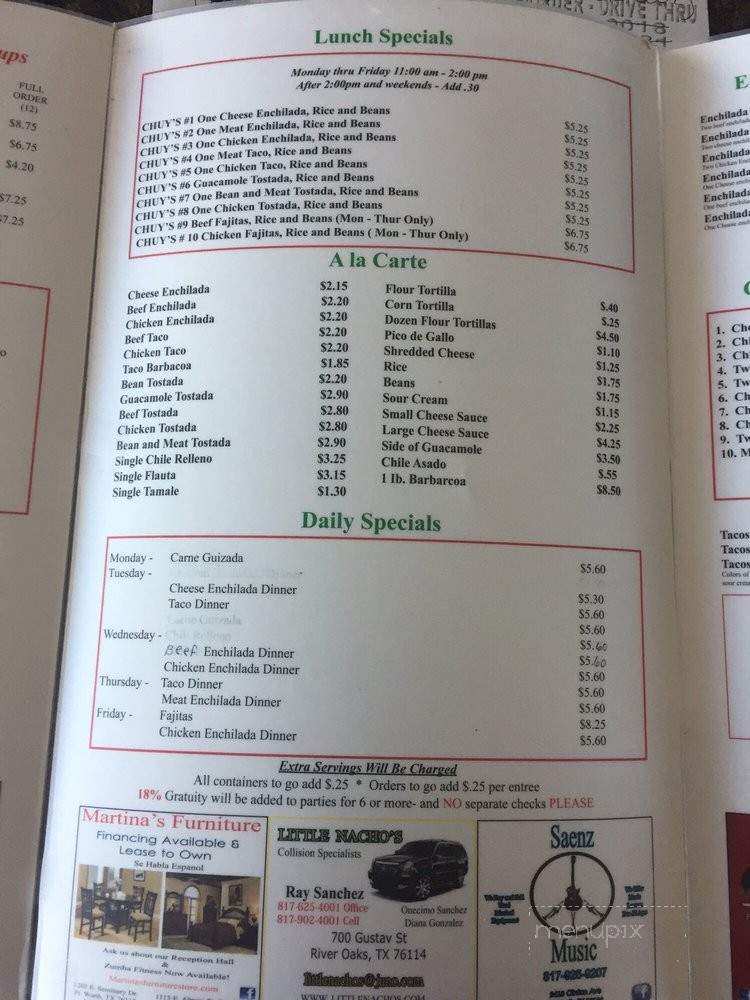 Chuy's Mexican Restaurant - Richland Hills, TX menu_pic