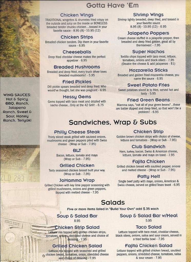 42 Grill - Tioga, ND menu_pic