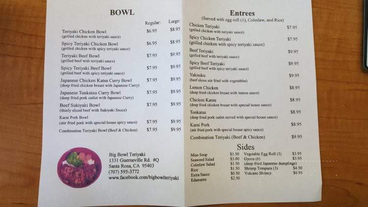 Big Bowl Teriyaki - Santa Rosa, CA menu_pic