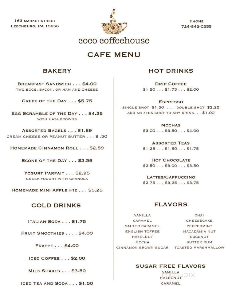 Coco Coffeehouse - Leechburg, PA menu_pic
