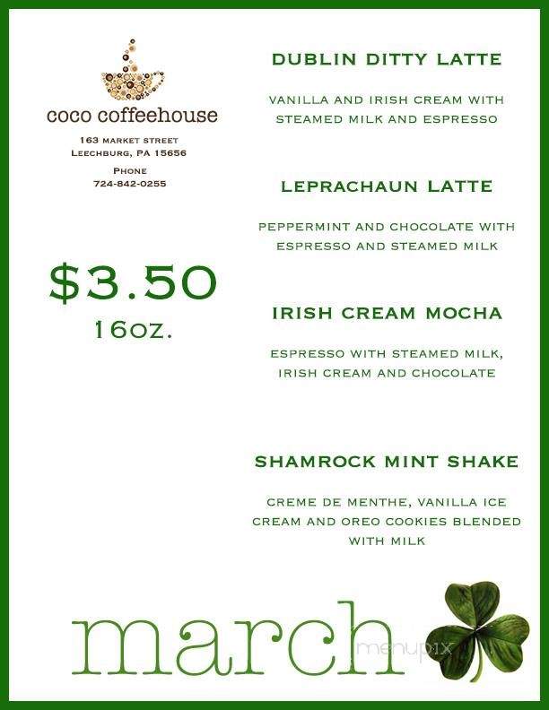 Coco Coffeehouse - Leechburg, PA menu_pic