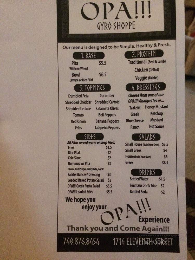 Opa!!! Gyro Shoppe - Portsmouth, OH menu_pic
