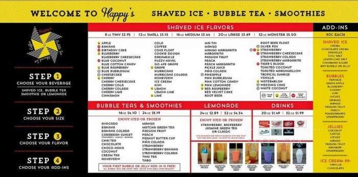 Happy's Shaved Ice, Bubble Tea and Smoothies - Lubbock, TX menu_pic