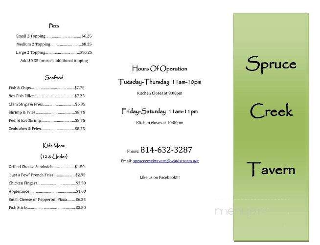 Spruce Creek Tavern - Spruce Creek, PA menu_pic