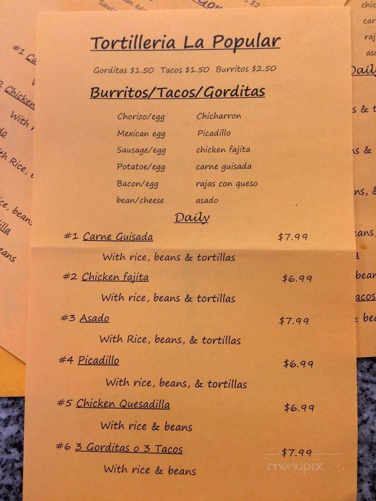Tortilleria La Popular - Arlington, TX menu_pic