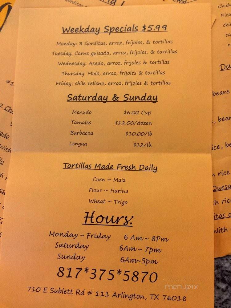 Tortilleria La Popular - Arlington, TX menu_pic