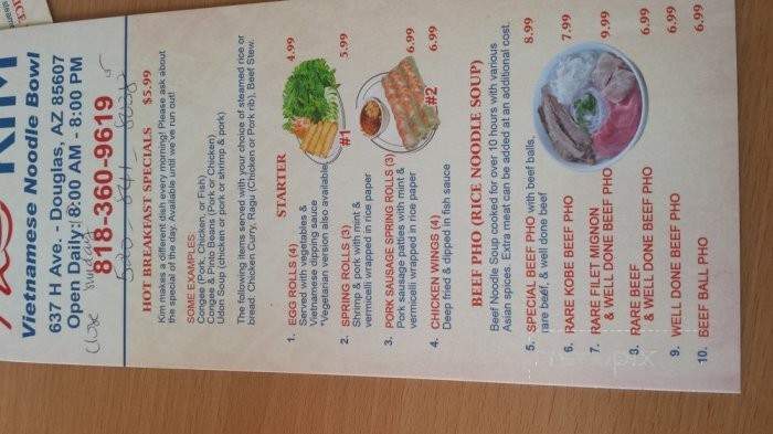 Pho Kim Vietnamese Noodle Bowl - Douglas, AZ menu_pic