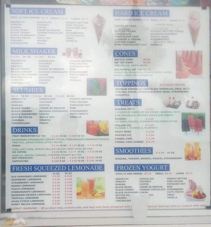 The Boardwalk Snack & Ice Cream - Myrtle Beach, SC menu_pic