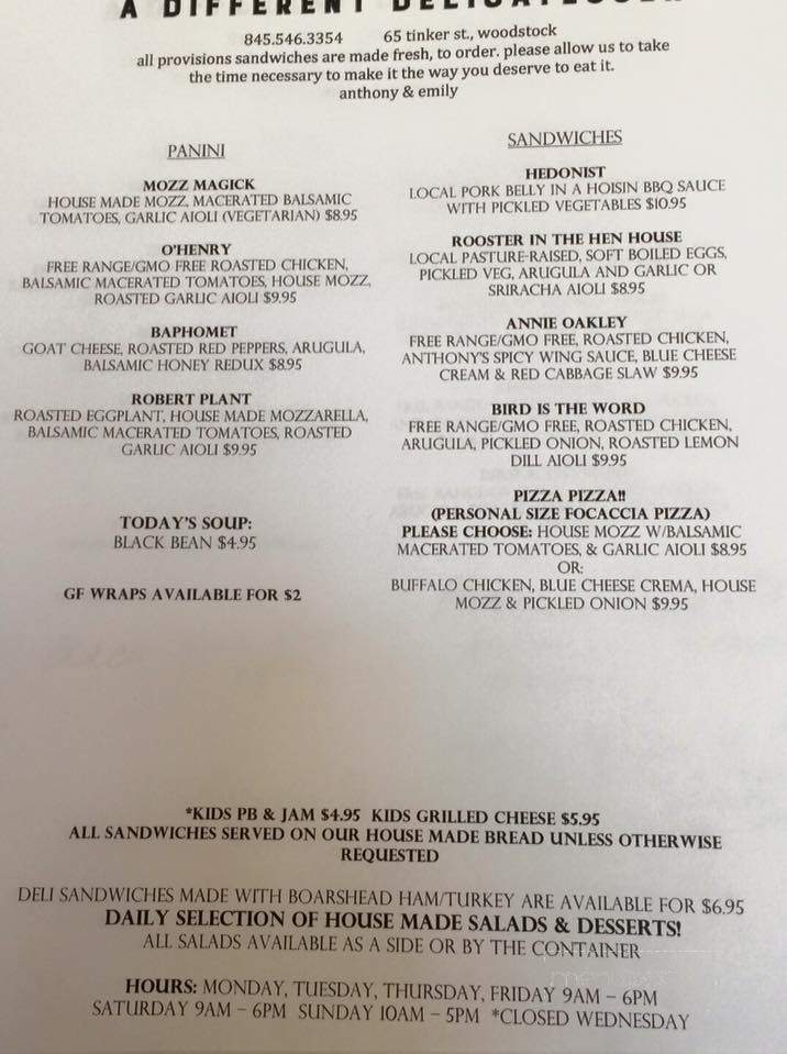Provisions - Woodstock, NY menu_pic