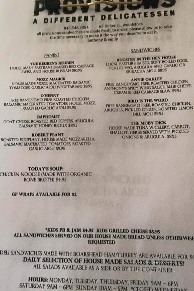 Provisions - Woodstock, NY menu_pic