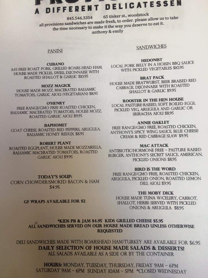 Provisions - Woodstock, NY menu_pic