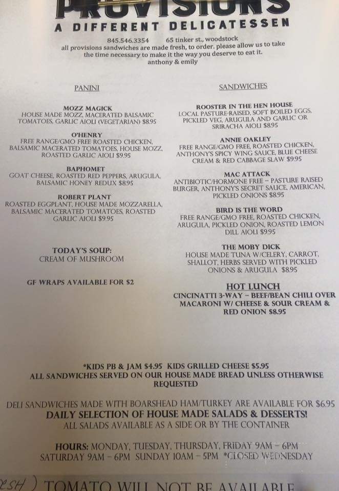 Provisions - Woodstock, NY menu_pic