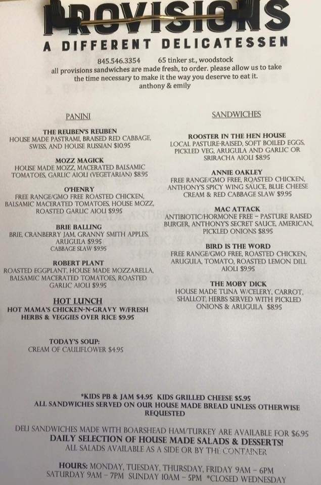 Provisions - Woodstock, NY menu_pic