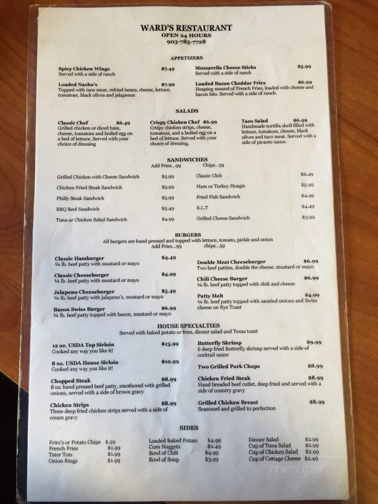Ward's Sunriser - Paris, TX menu_pic