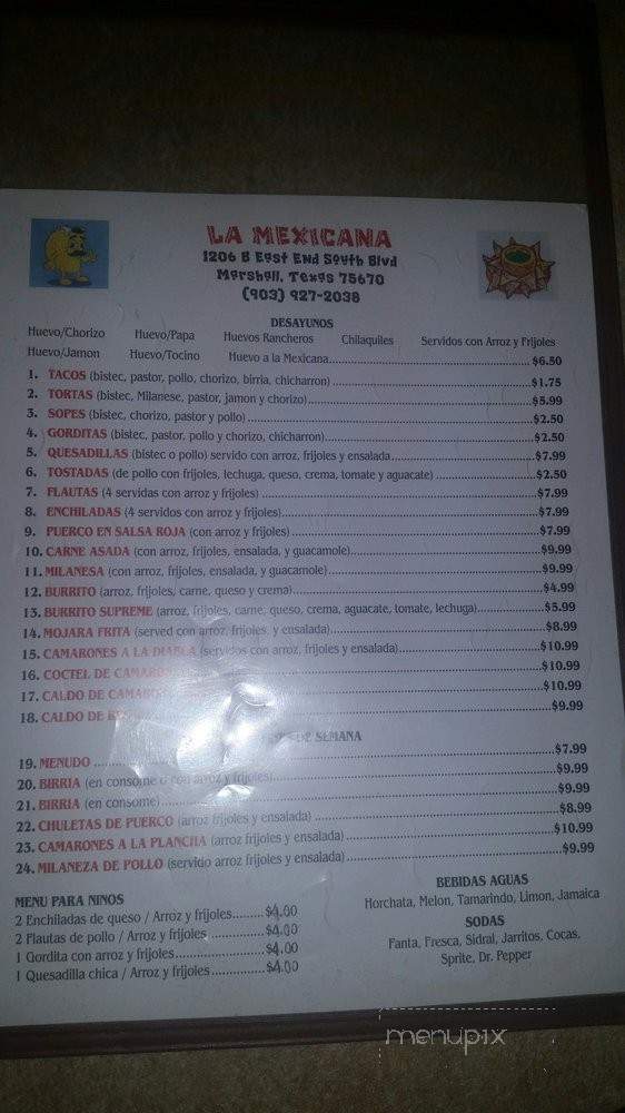 La Mexicana Taqueria - Marshall, TX menu_pic