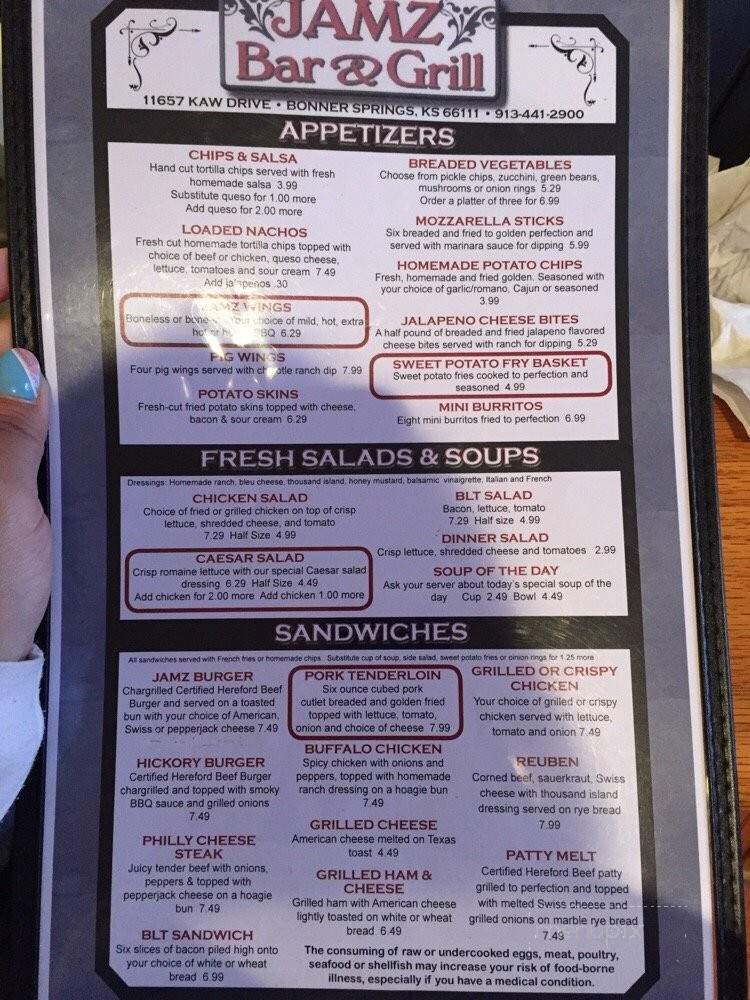 Jamz Bar & Grille - Bonner Springs, KS menu_pic