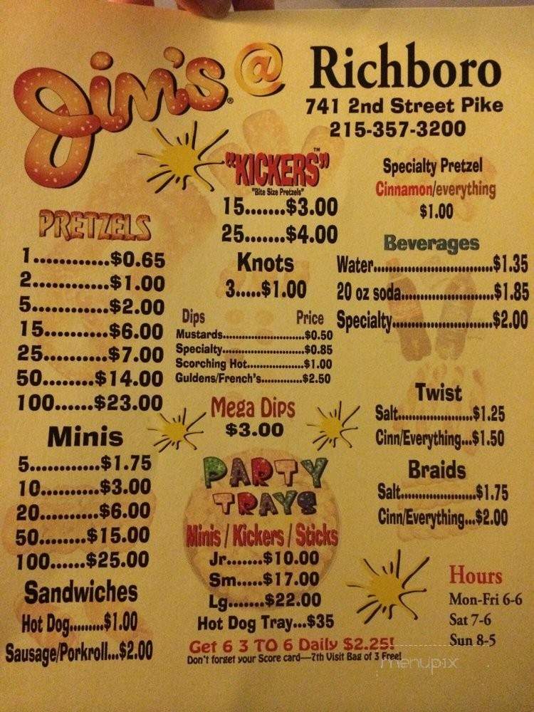 Jim's Soft Pretzels - Richboro, PA menu_pic
