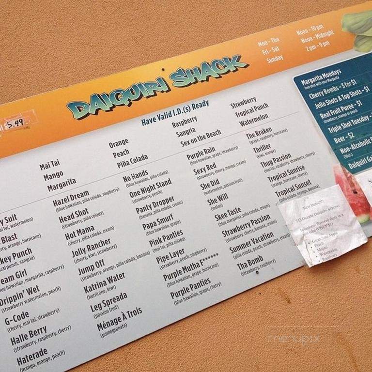 Online Menu of Daiquiri Shack, Houston, TX