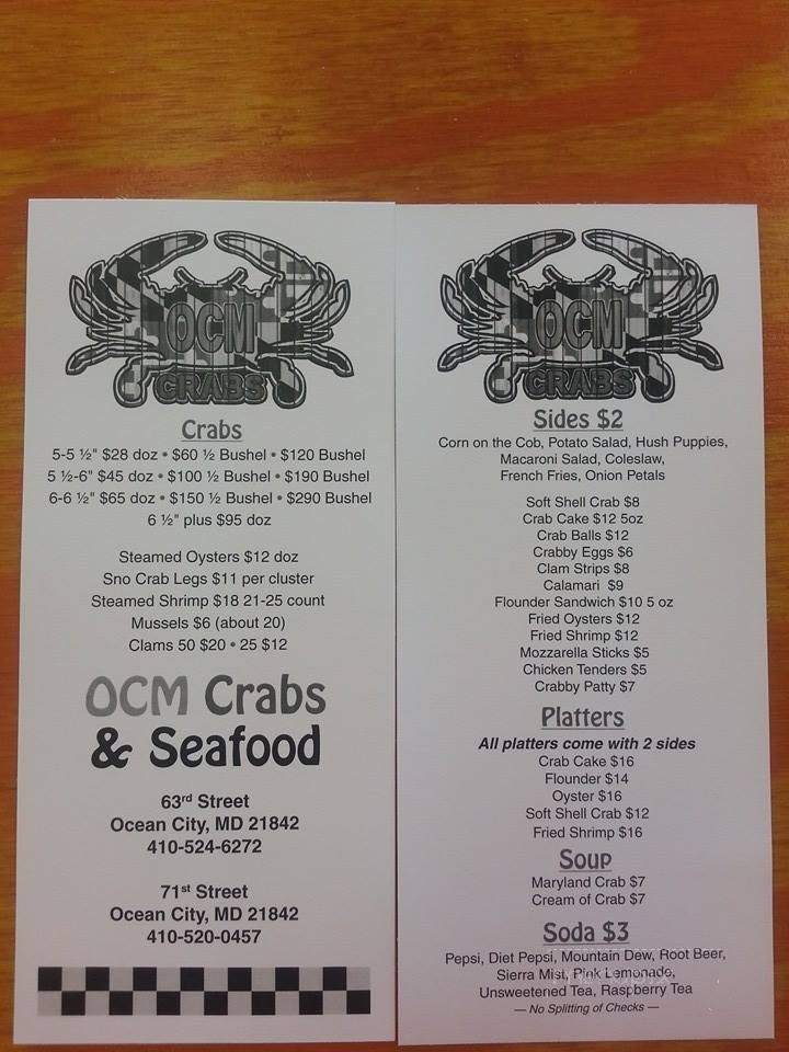 /250383331/OCM-Crabs-Menu-Ocean-City-MD - Ocean City, MD