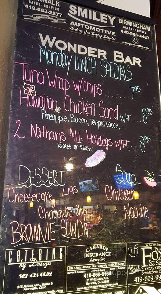 Wonder Bar & Grille - Milan, OH menu_pic