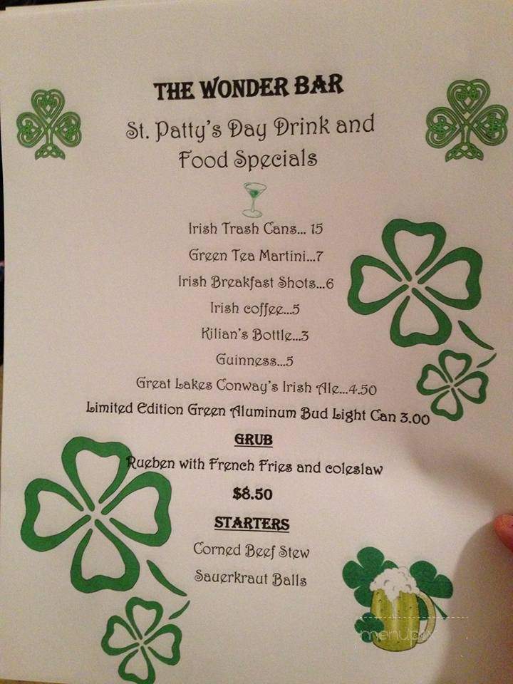 Wonder Bar & Grille - Milan, OH menu_pic