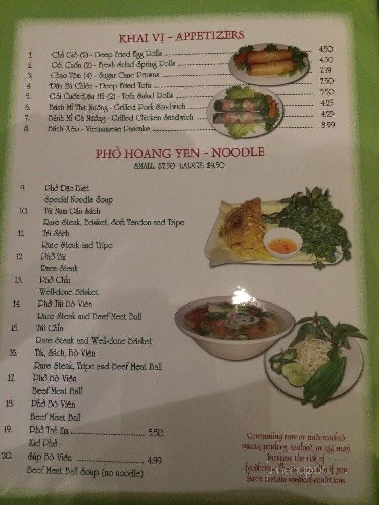Pho Hoang Yen - Lynnwood, WA menu_pic