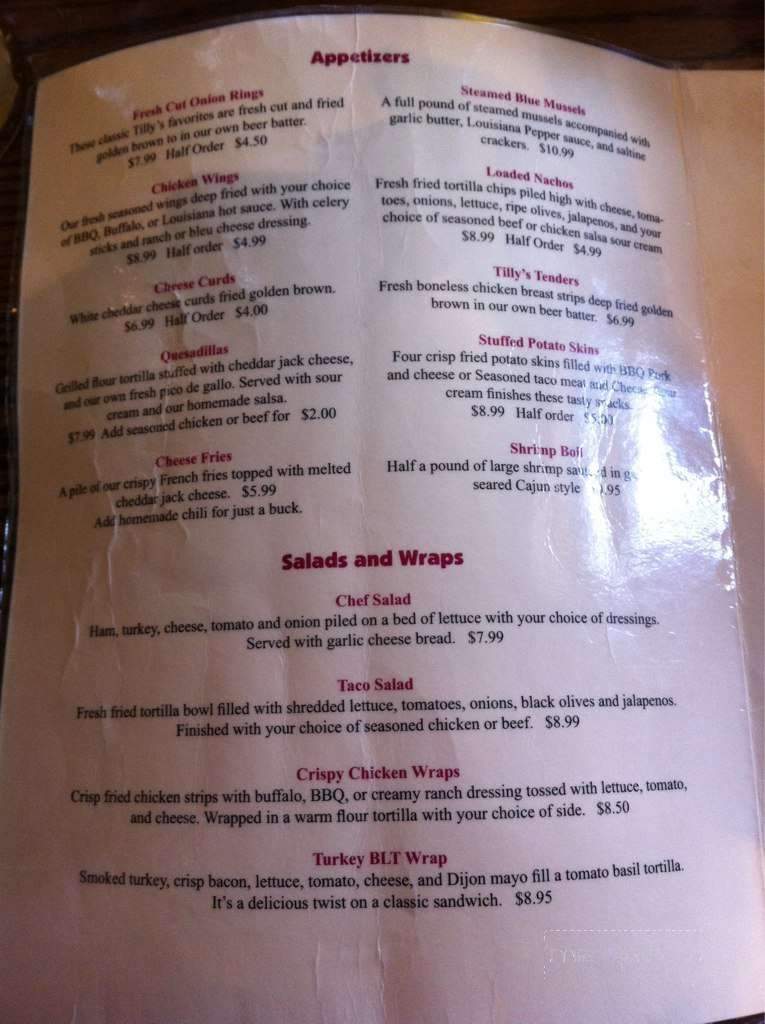 Tilly's Tavern - Oronoco, MN menu_pic