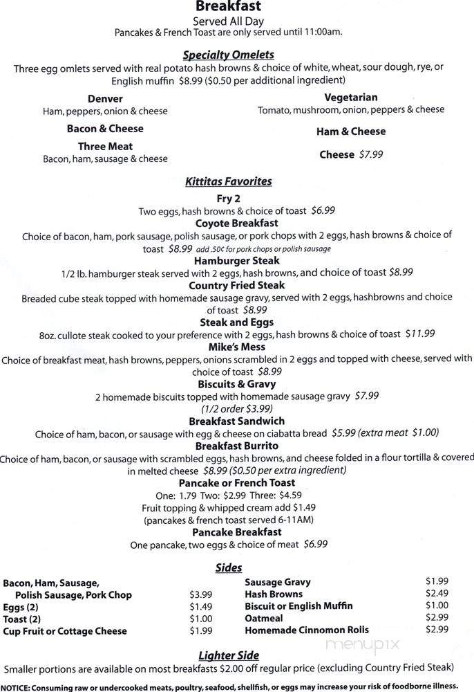 KC Diner - Kittitas, WA menu_pic