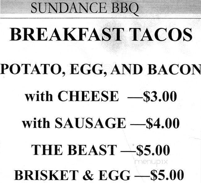Sundance BBQ - Austin, TX menu_pic