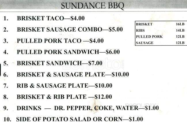 Sundance BBQ - Austin, TX menu_pic