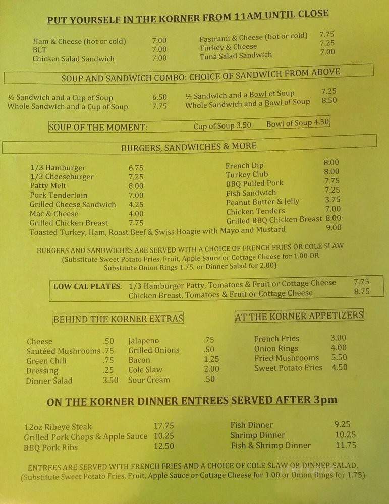 The Korner Cafe - Tucson, AZ menu_pic