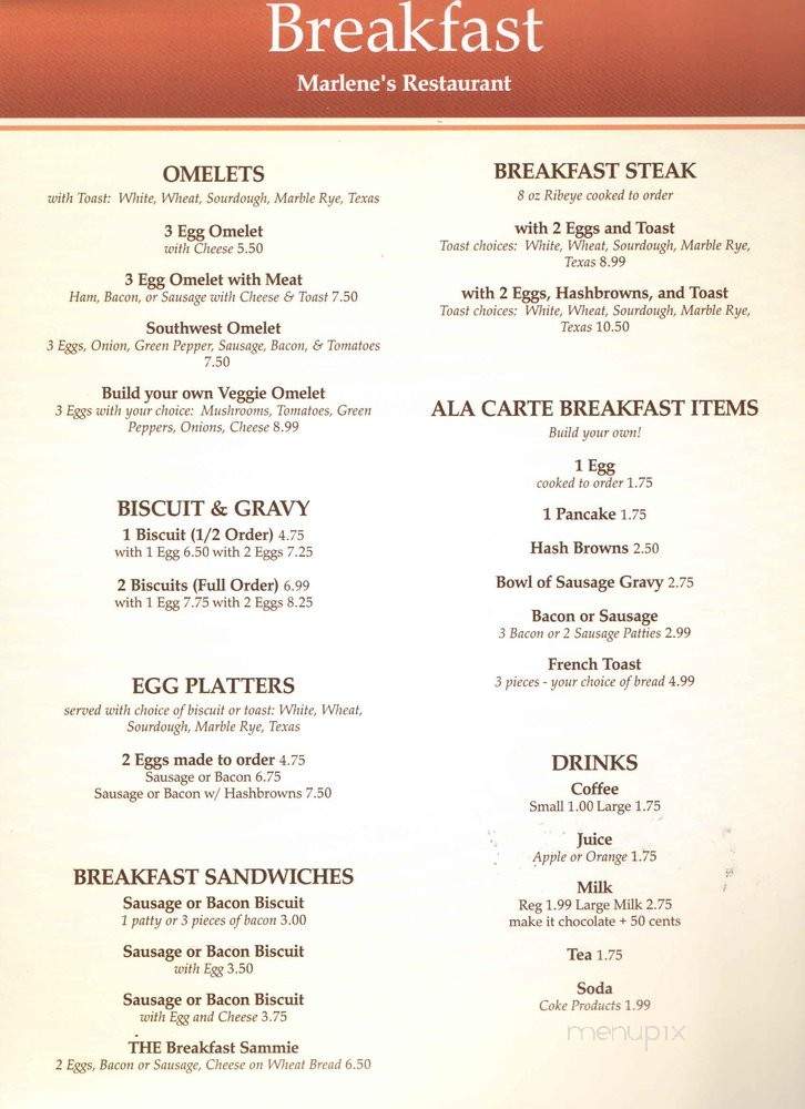 Marlene's Restaurant - Williamsburg, MO menu_pic