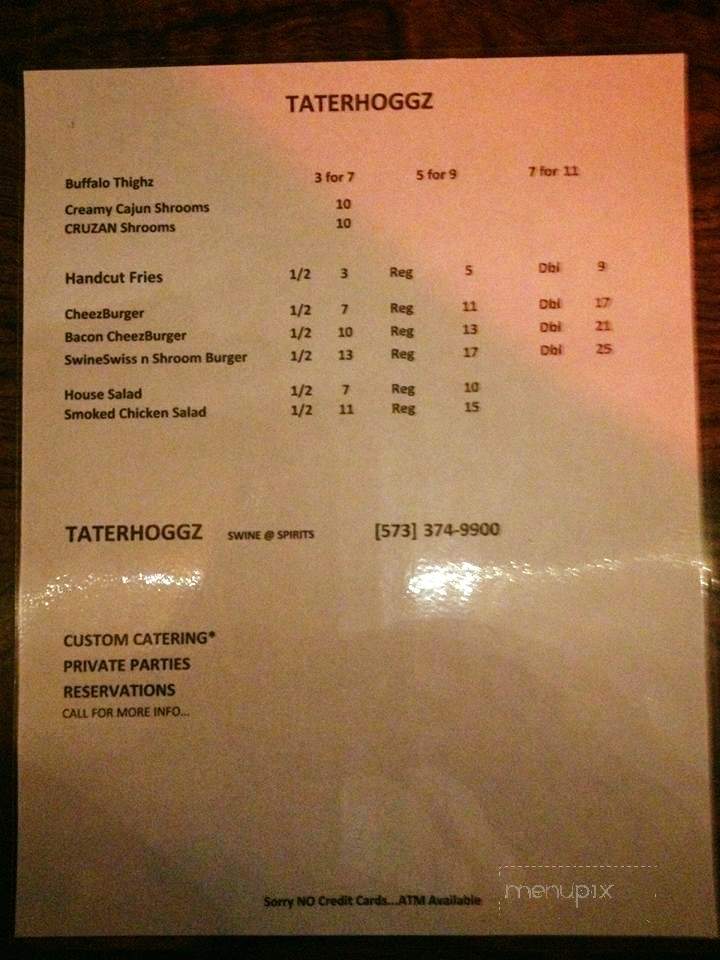 Taterhoggz - Laurie, MO menu_pic