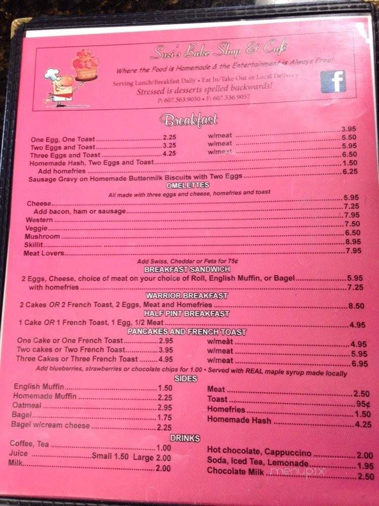 Suzi's Bakeshop and Cafe - Sidney, NY menu_pic
