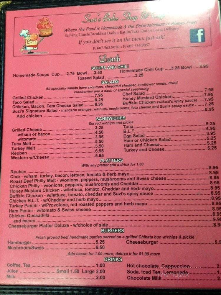Suzi's Bakeshop and Cafe - Sidney, NY menu_pic