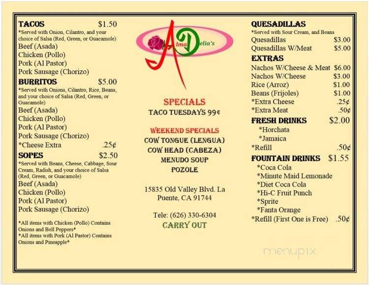 Alma Delias Restaurant - La Puente, CA menu_pic
