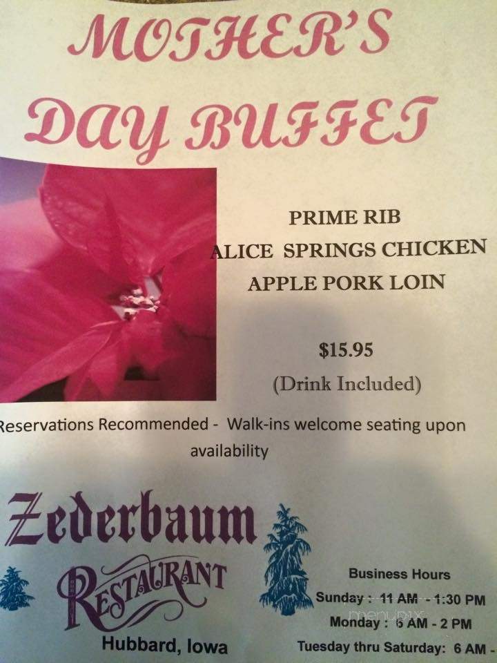 Zederbaum Restaurant - Hubbard, IA menu_pic