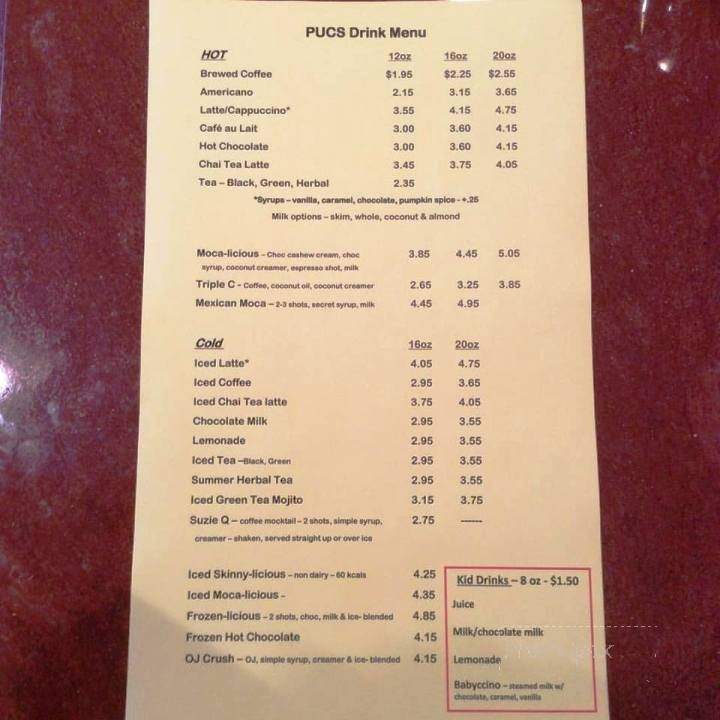 Pucs Pop Up Coffee Stop - Houston, TX menu_pic