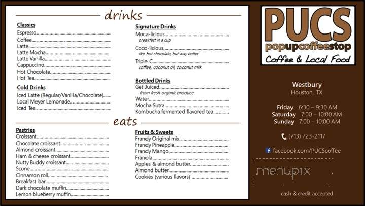 Pucs Pop Up Coffee Stop - Houston, TX menu_pic
