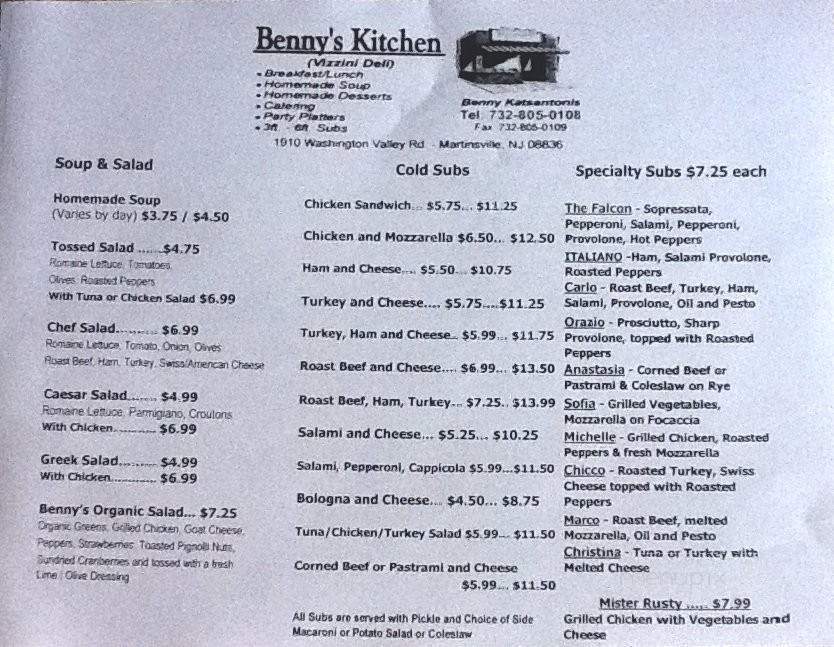 Benny's Kitchen - Martinsville, NJ menu_pic