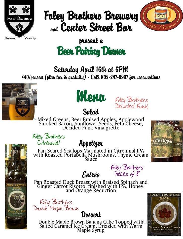 Foley Brothers Brewery - Brandon, VT menu_pic