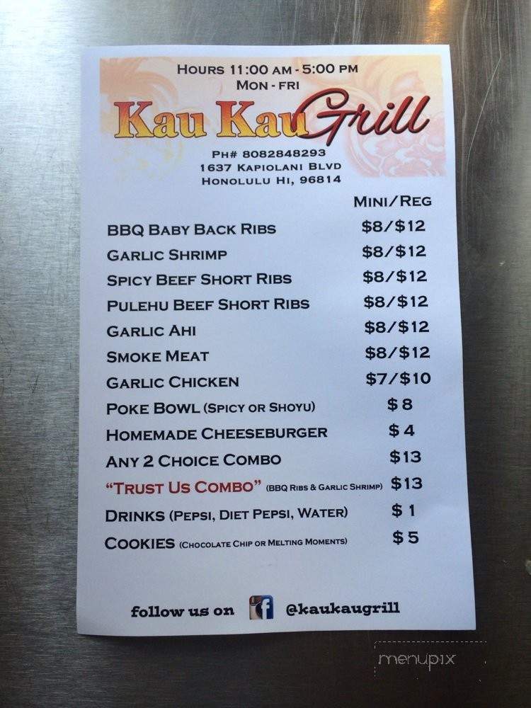 Kau Kau Grill - Honolulu, HI menu_pic